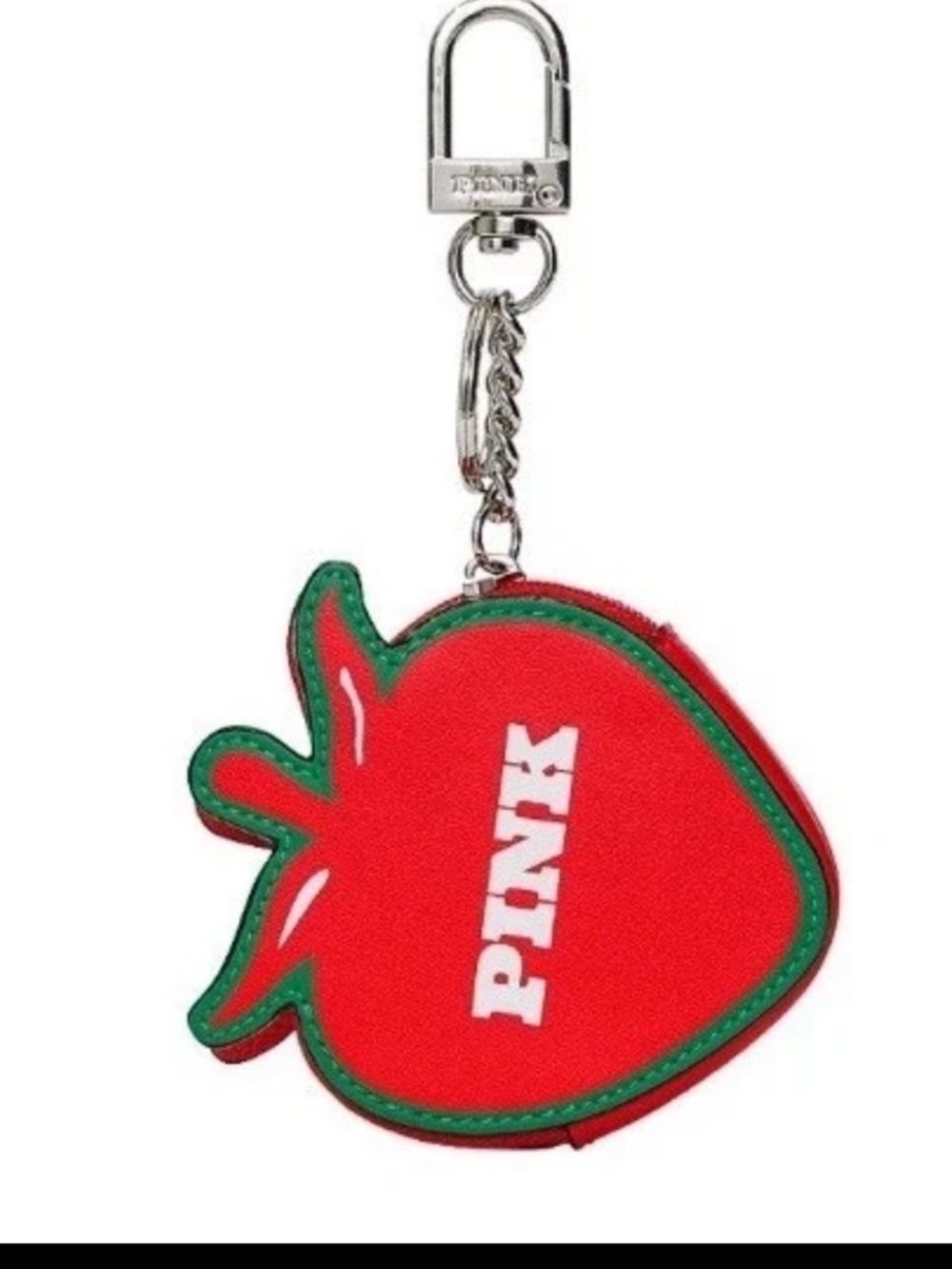 NWT Victoria’s Secret Pink Strawberry Keychain Charm Earbud Holder Zip Heart Fob